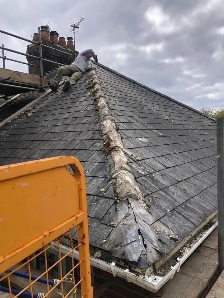 Slate roof ridge and chimney repair in Torpoint